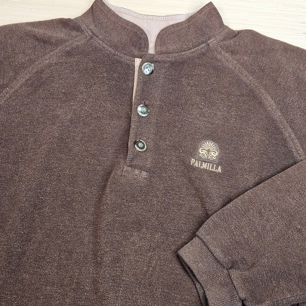 Straight Down Palmilla Golf Pullover Men L Brown Fleece Mock Neck Quarter Button